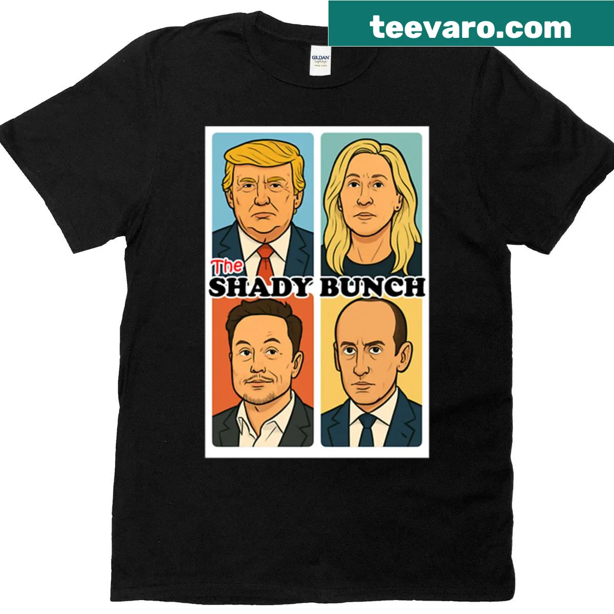 Vintage-style t-shirt featuring a playful graphic of The Shady Bunch — on a men's t-shirt