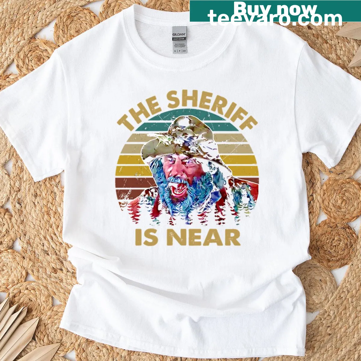 Vintage T-shirt featuring Western-themed graphic and saddle art — on a men's t-shirt