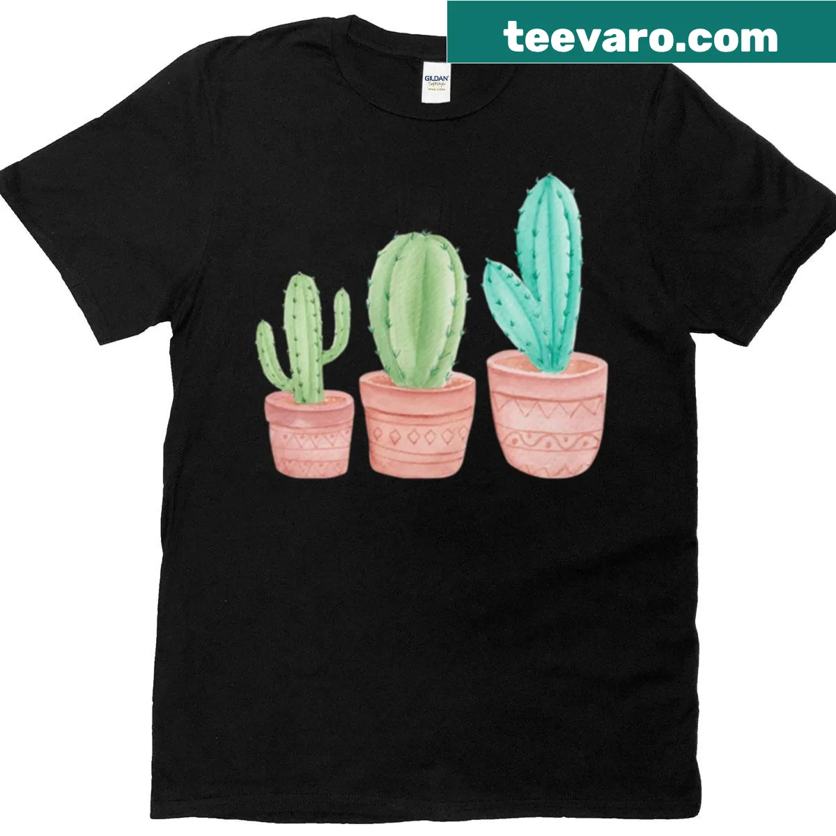 Illustration of three unique cactus plants on a T-shirt — on a men's t-shirt