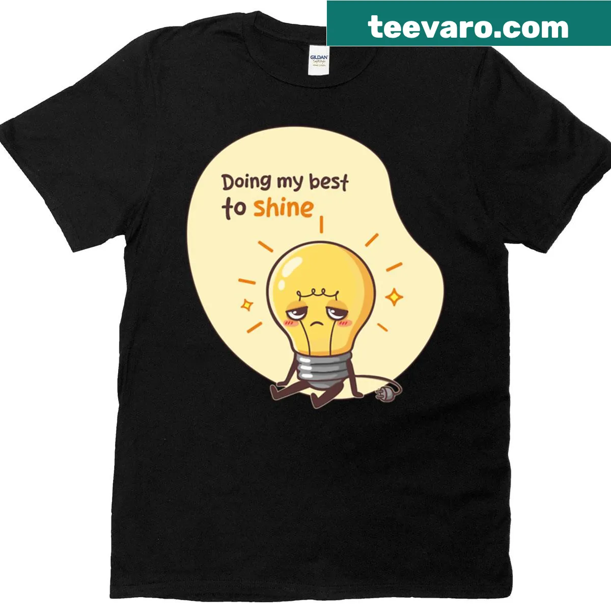 Kawaii lightbulb t-shirt with a smiling character and motivational text — on a men's t-shirt