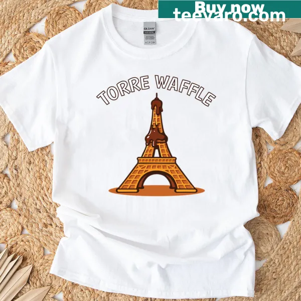 T-shirt featuring a fun graphic of a waffle breakfast.