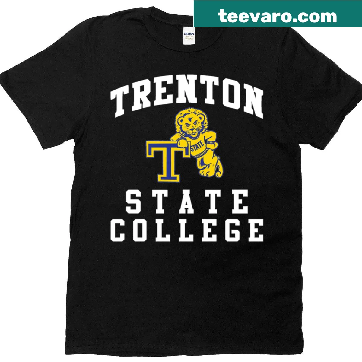 Badge emblem design T-shirt representing Trento State College — on a men's t-shirt