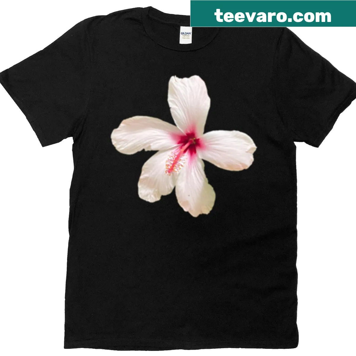 Illustration of a tropical hibiscus flower on a t-shirt — on a men's t-shirt
