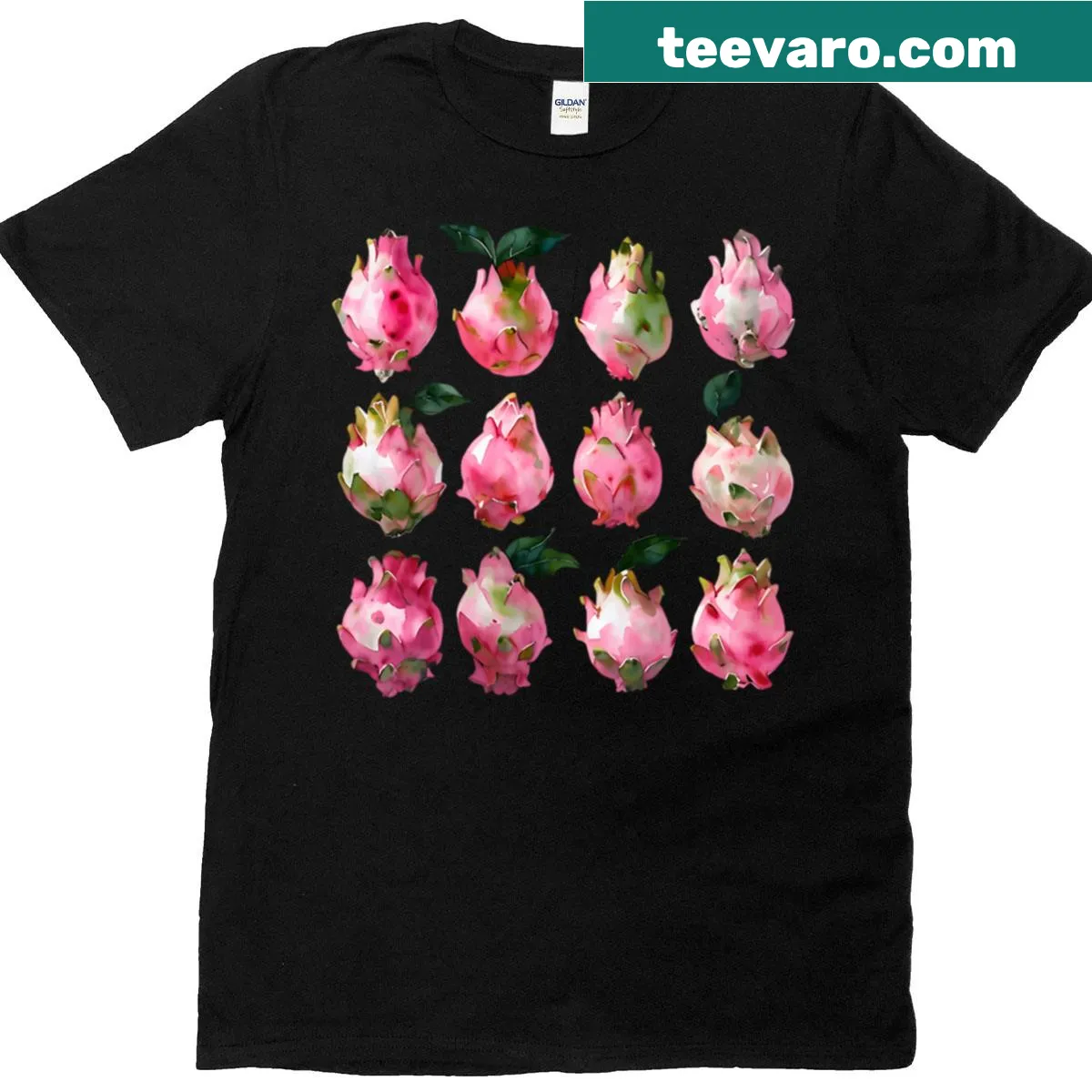 Watercolor illustration of a pitaya on a T-shirt featuring nature art — on a men's t-shirt