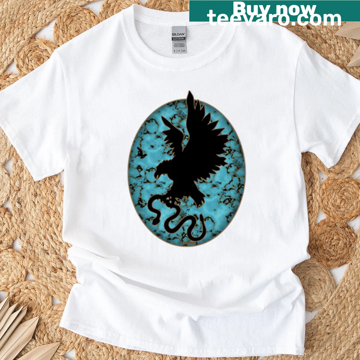 Illustrative eagle design on a T-shirt from the Turquoise Series — on a men's t-shirt