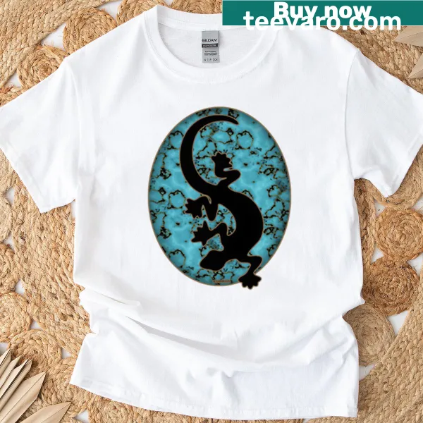 Illustrative gecko design on a T-shirt from the Turquoise Series