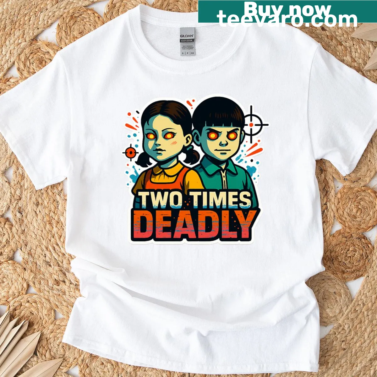 Fan art of a squid on an oversized T-shirt inspired by Squid Game — on a men's t-shirt