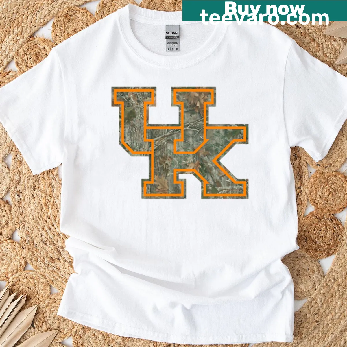 University of Kentucky logo T-shirt with a camo design — on a men's t-shirt