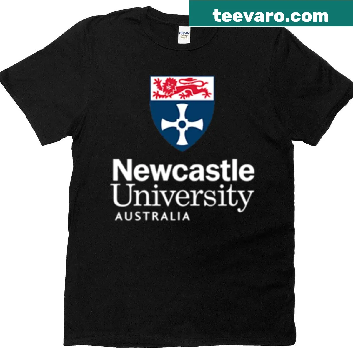 University of Newcastle T-shirt with bold text design — on a men's t-shirt