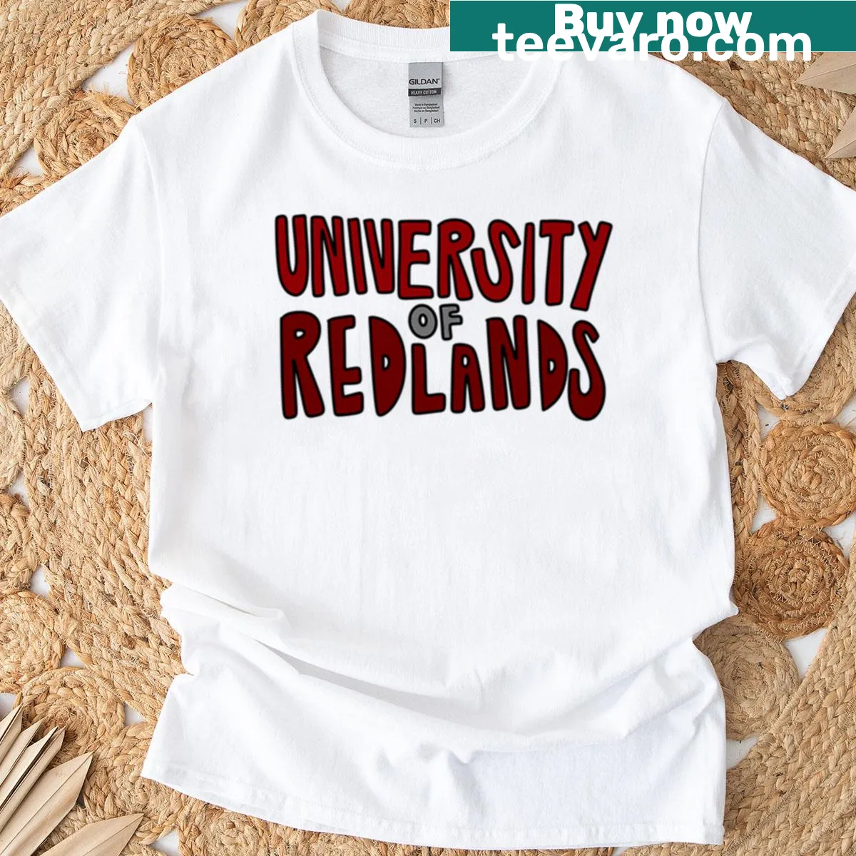 T-shirt with 'University Of Redlands' in funky bubble letters — on a men's t-shirt