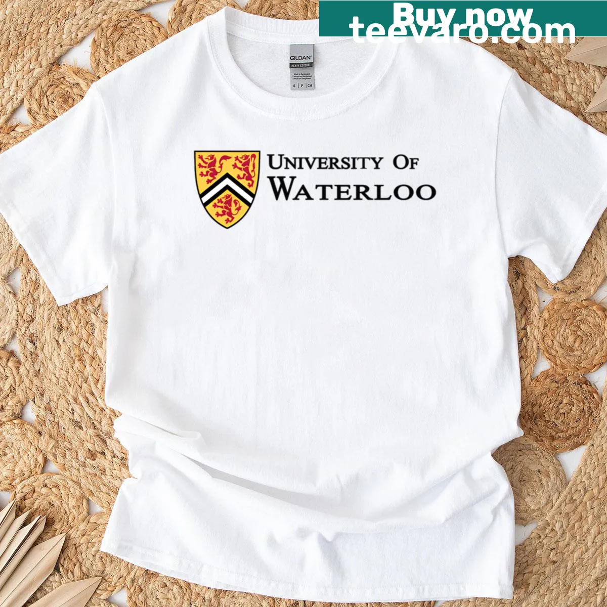 University of Waterloo T-shirt featuring a vintage logo — on a men's t-shirt