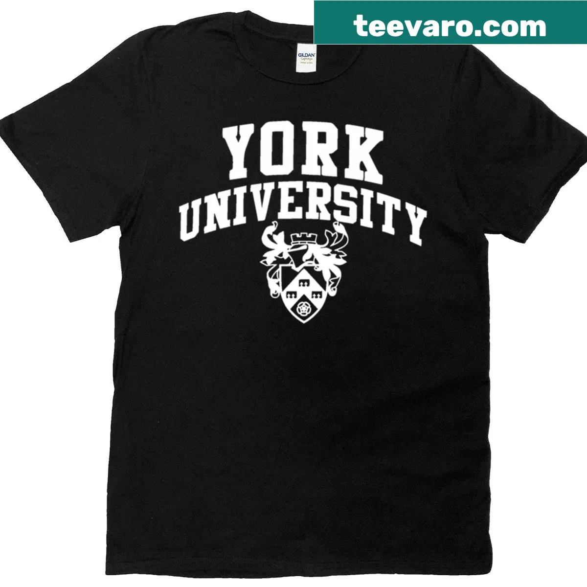 University of York England T-shirt with university name graphic — on a men's t-shirt