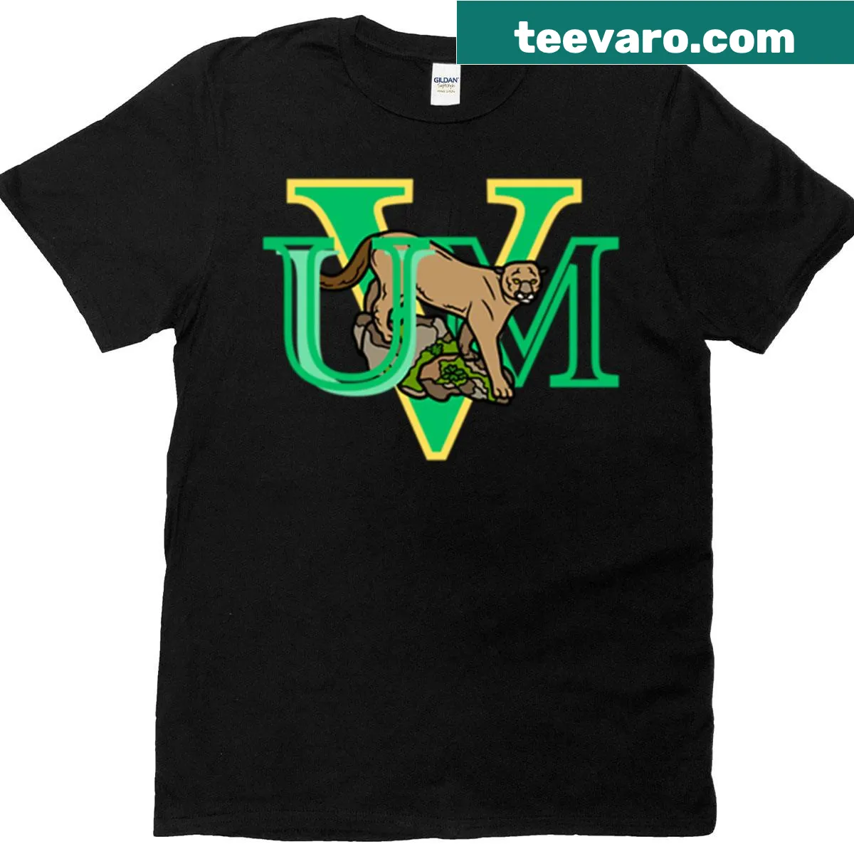 Oversized T-shirt featuring Uvm Catamount graphic — on a men's t-shirt