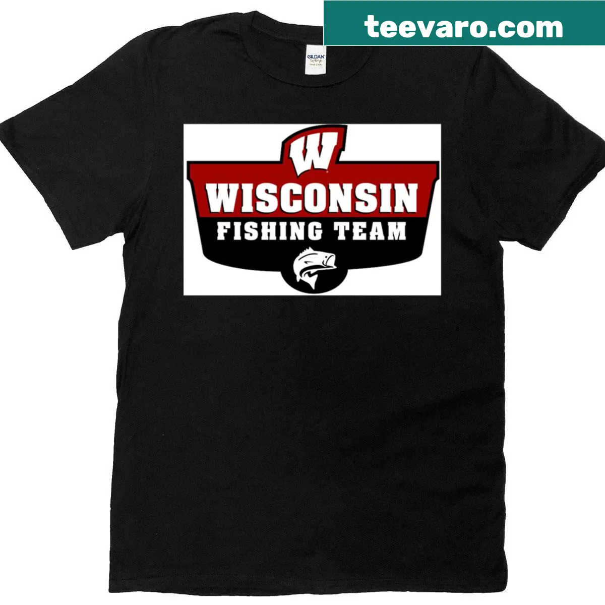 UW Fishing Team logo graphic T-shirt — on a men's t-shirt