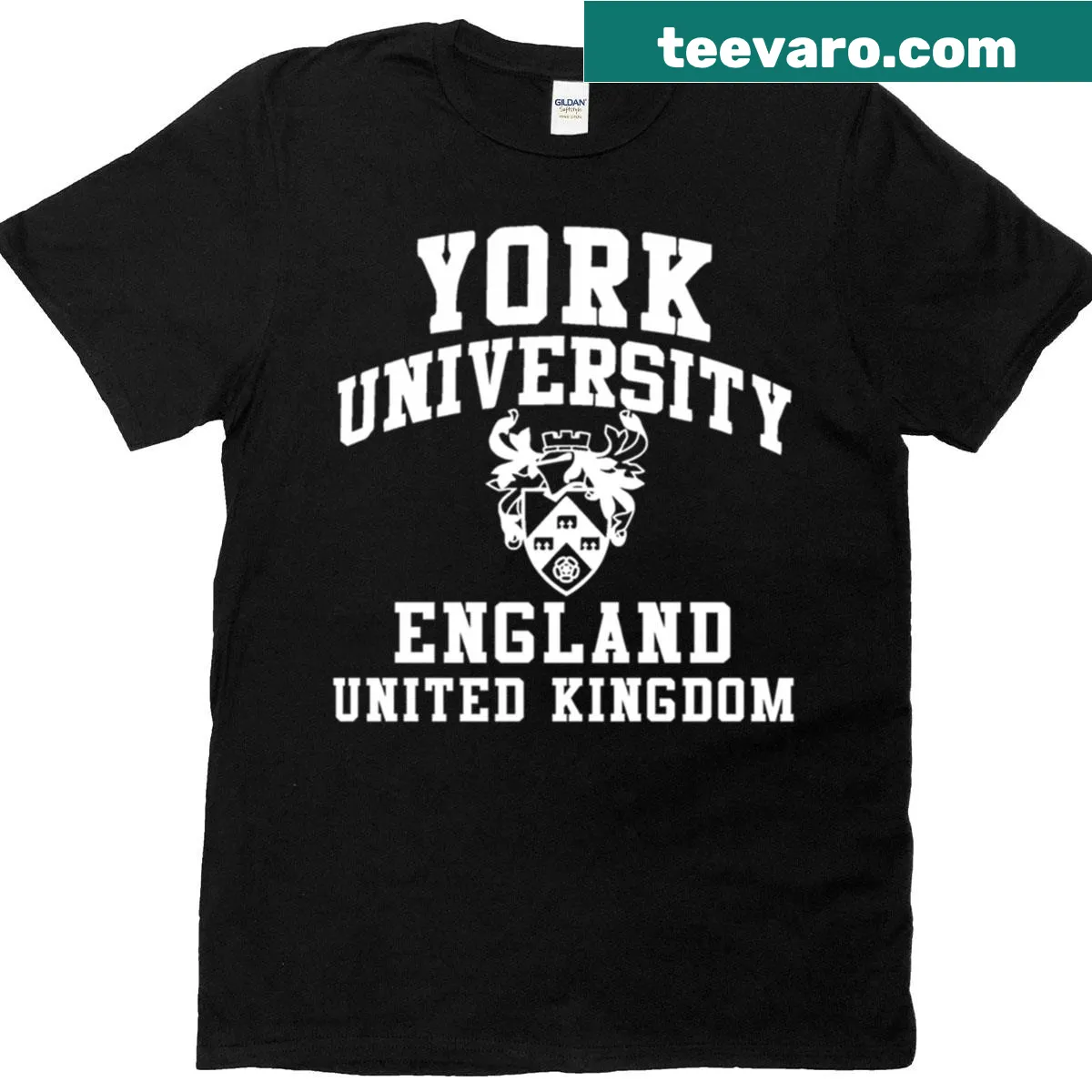 Vintage University of York T-shirt featuring logo design — on a men's t-shirt