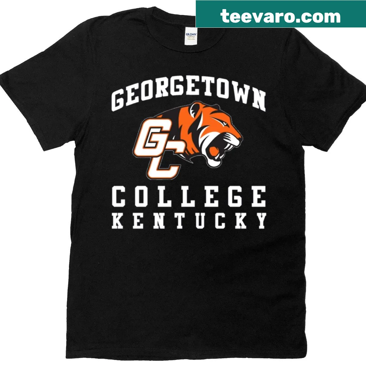 Distressed vintage Georgetown College T-shirt with logo — on a men's t-shirt