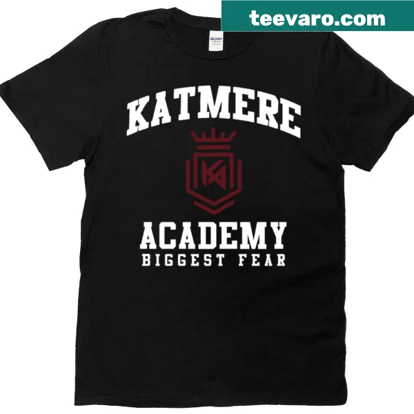 Oversized vintage Katmere Academy T-shirt with a distressed emblem.