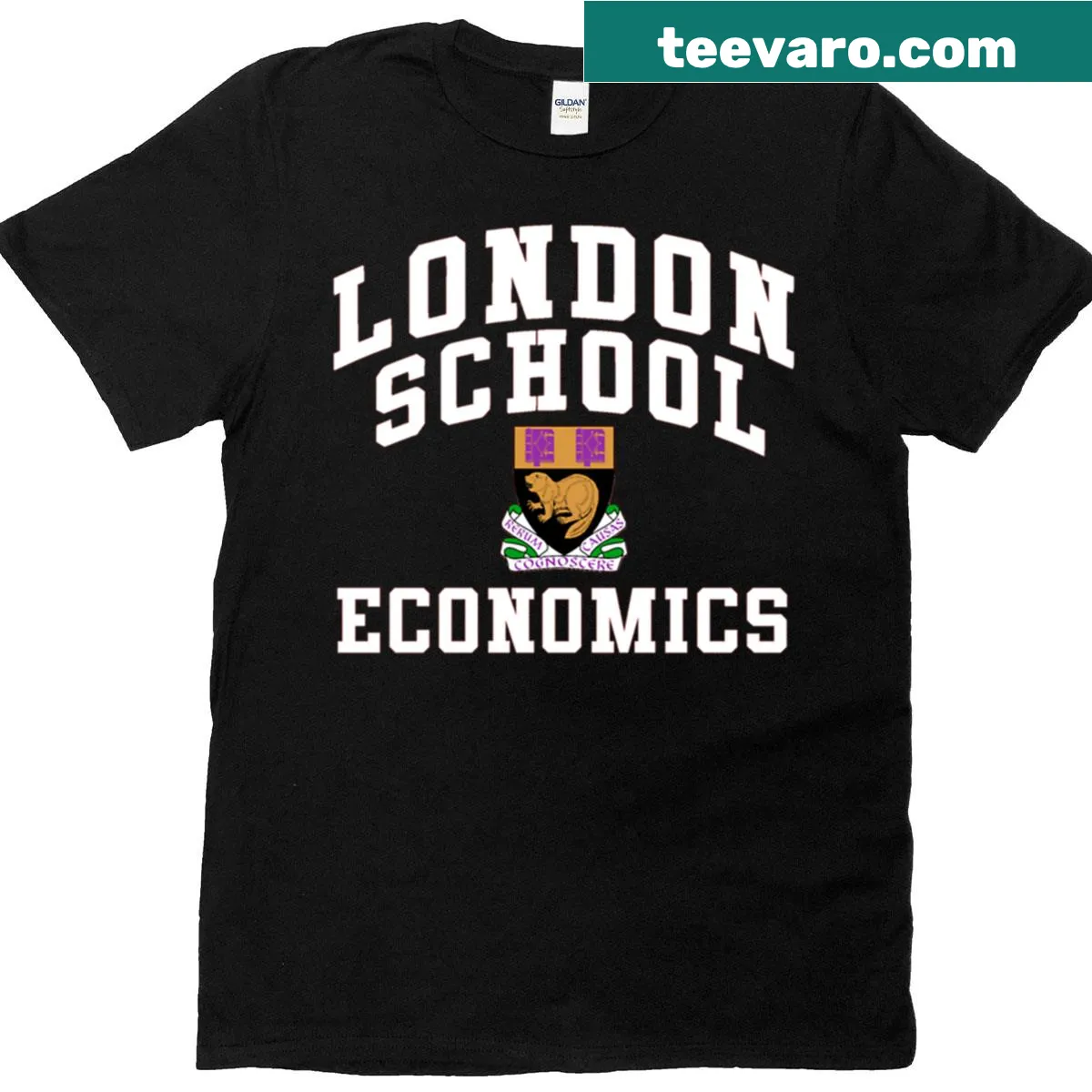Vintage London School of Economics T-shirt with university emblem — on a men's t-shirt