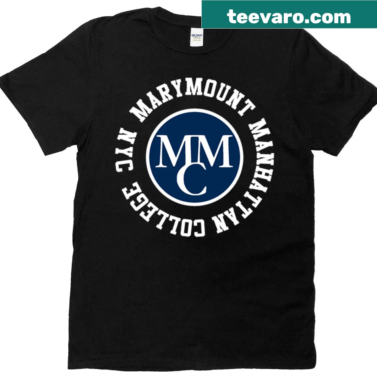 Vintage Marymount Manhattan College T-shirt with college name design — on a men's t-shirt