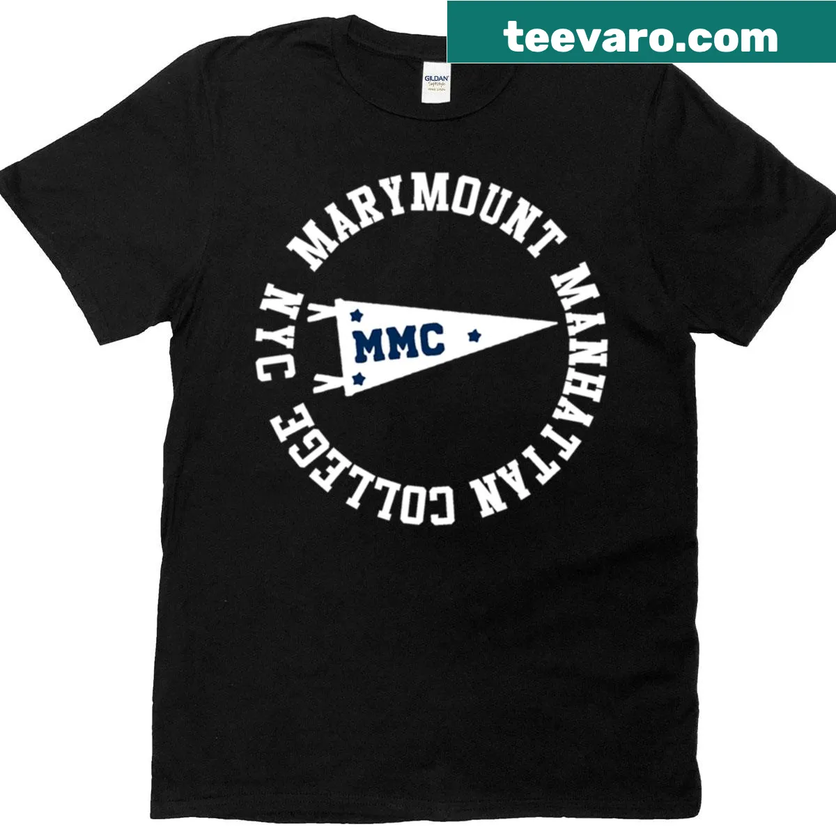Vintage New York Marymount Manhattan College T-shirt with banner logo — on a men's t-shirt