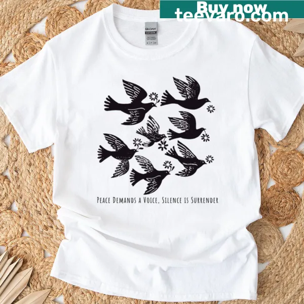 T-shirt with 'Voices For Peace' slogan in bold typography