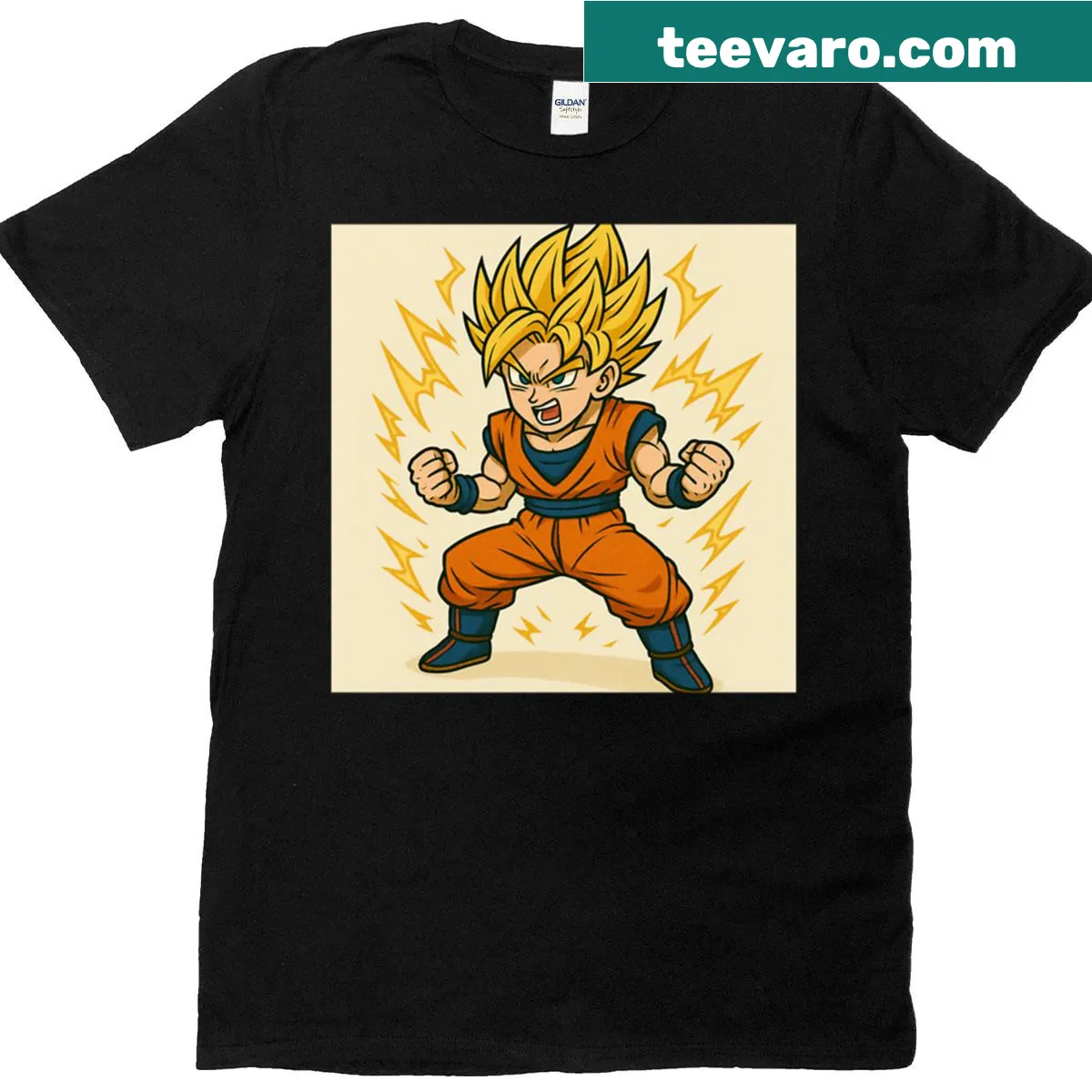 Goku transformation illustration on a bold T-shirt for anime fans — on a men's t-shirt