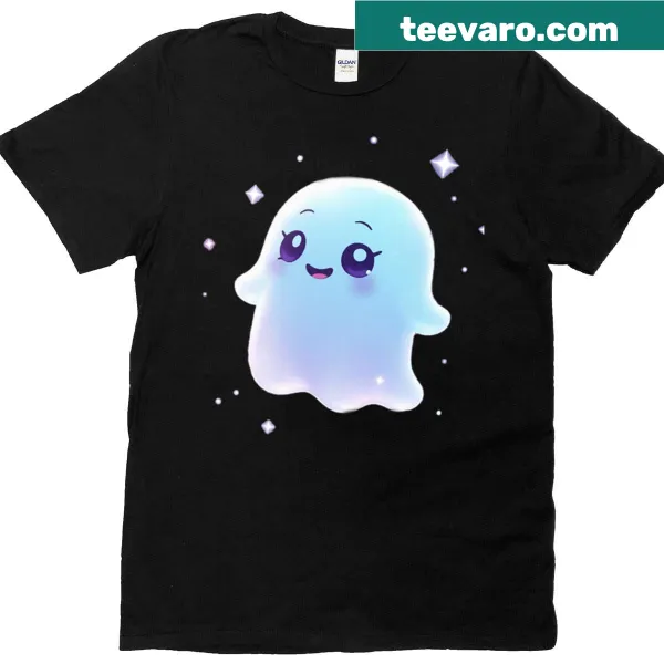 Adorable cartoon ghost t-shirt with sparkly details