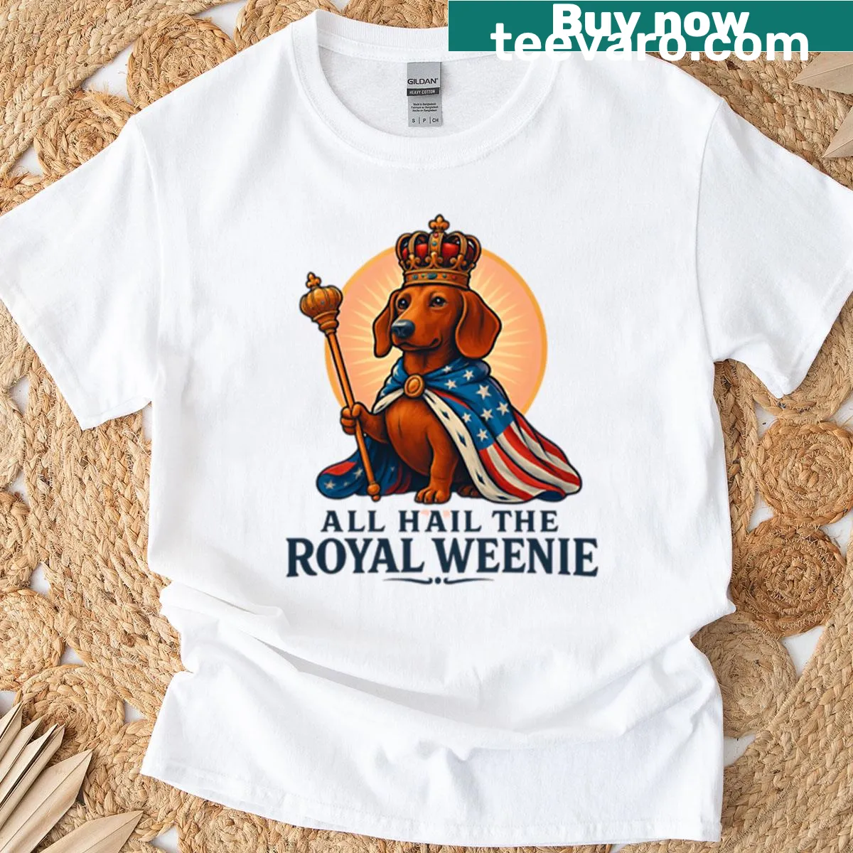 Patriotic dachshund graphic on a t-shirt — on a men's t-shirt