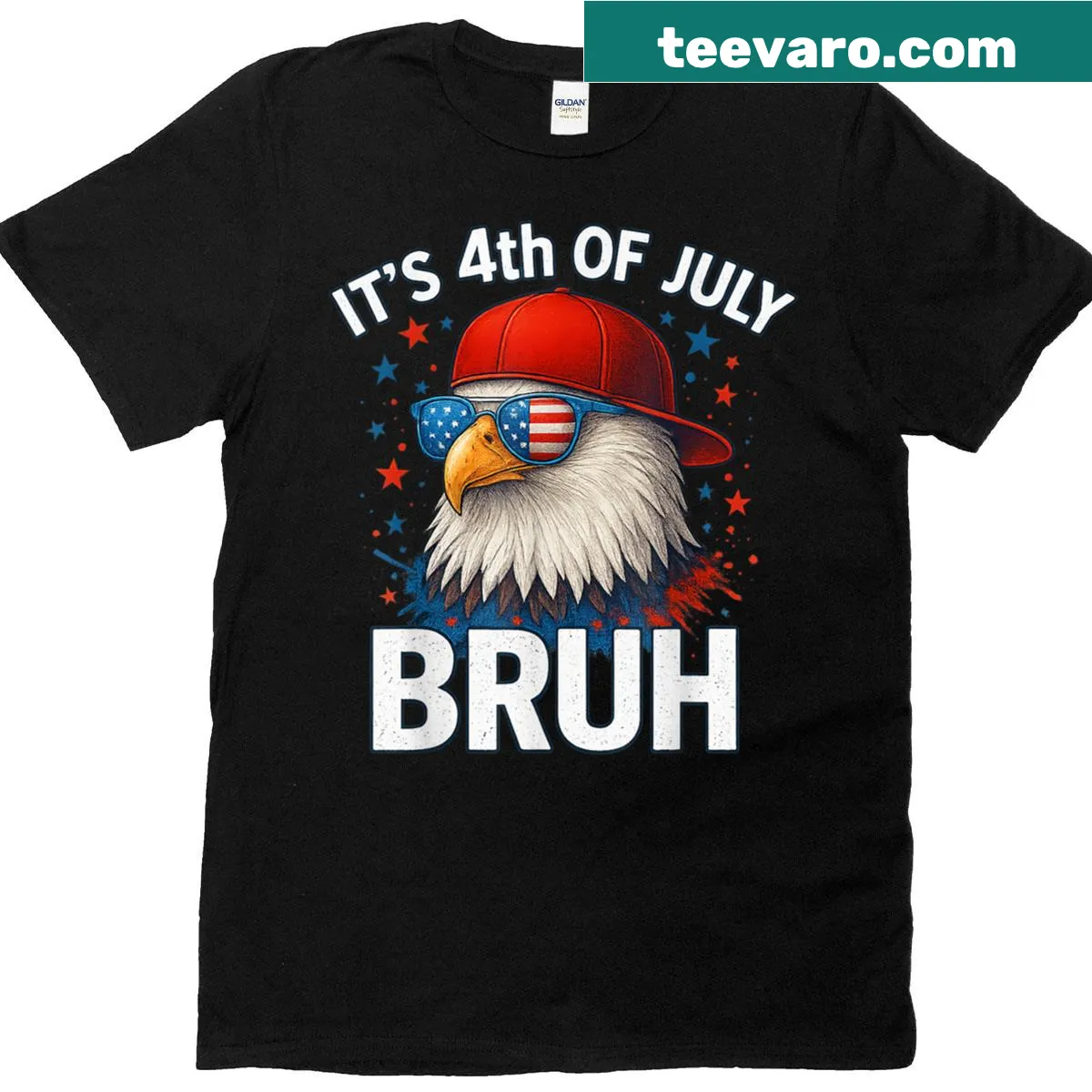 Bald eagle t-shirt with American flag illustration — on a men's t-shirt
