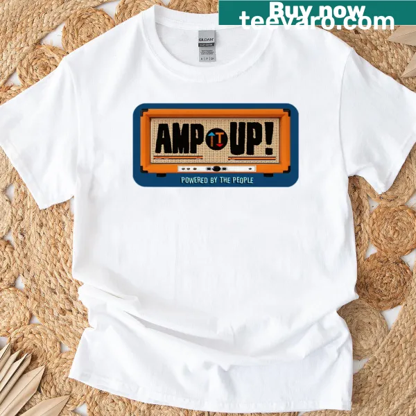 Illustration of an amplifier and sound waves on a t-shirt