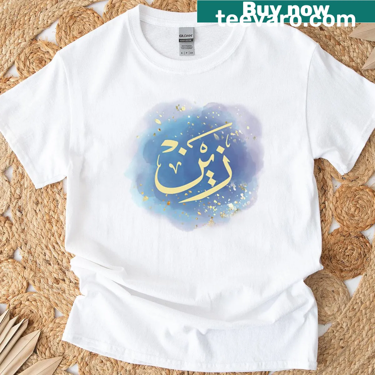 Arabic calligraphy of the name Zain on a t-shirt — on a men's t-shirt