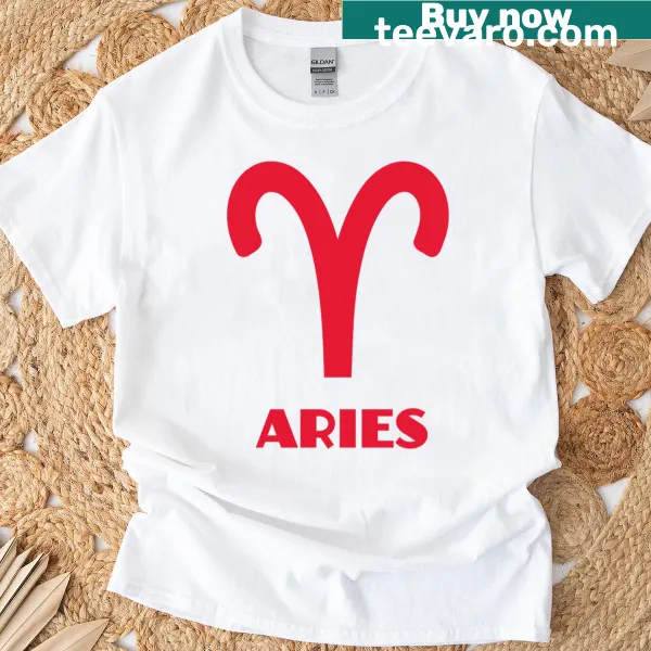 Bold illustration of the Aries zodiac symbol on a t-shirt