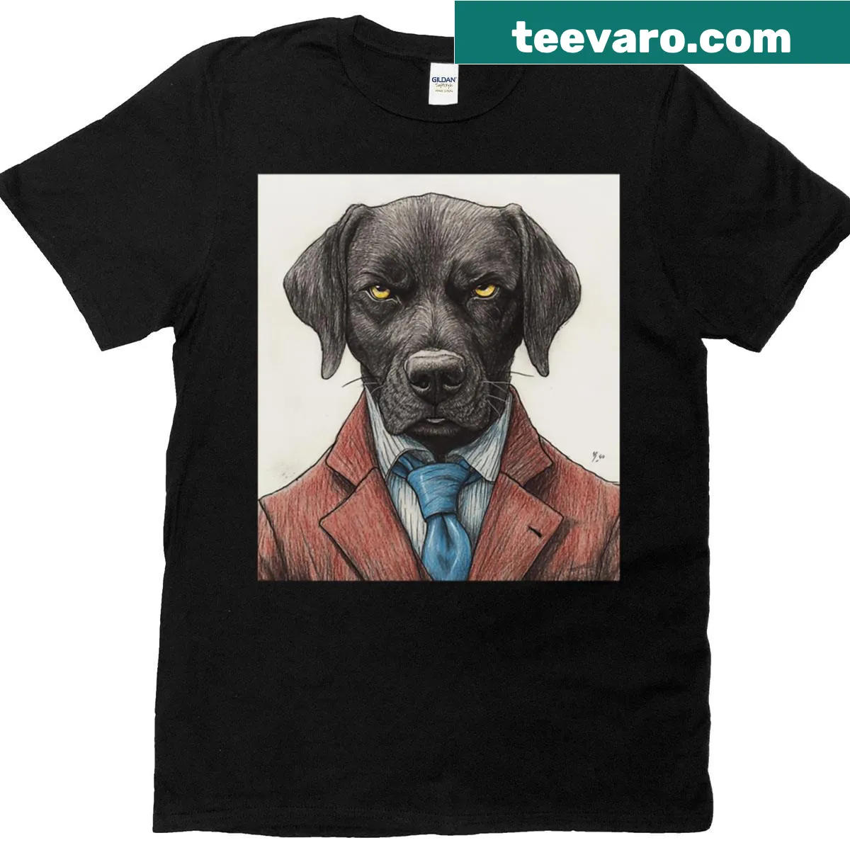Artistic T-shirt featuring a black Labrador illustration. — on a men's t-shirt