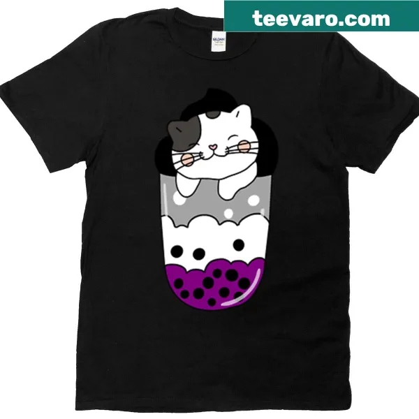 T-shirt featuring an illustration of a boba drink with a cute cat.