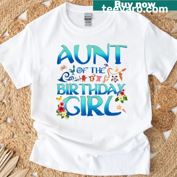 Matching T-shirt for the Aunt of the Birthday Girl with festive design
