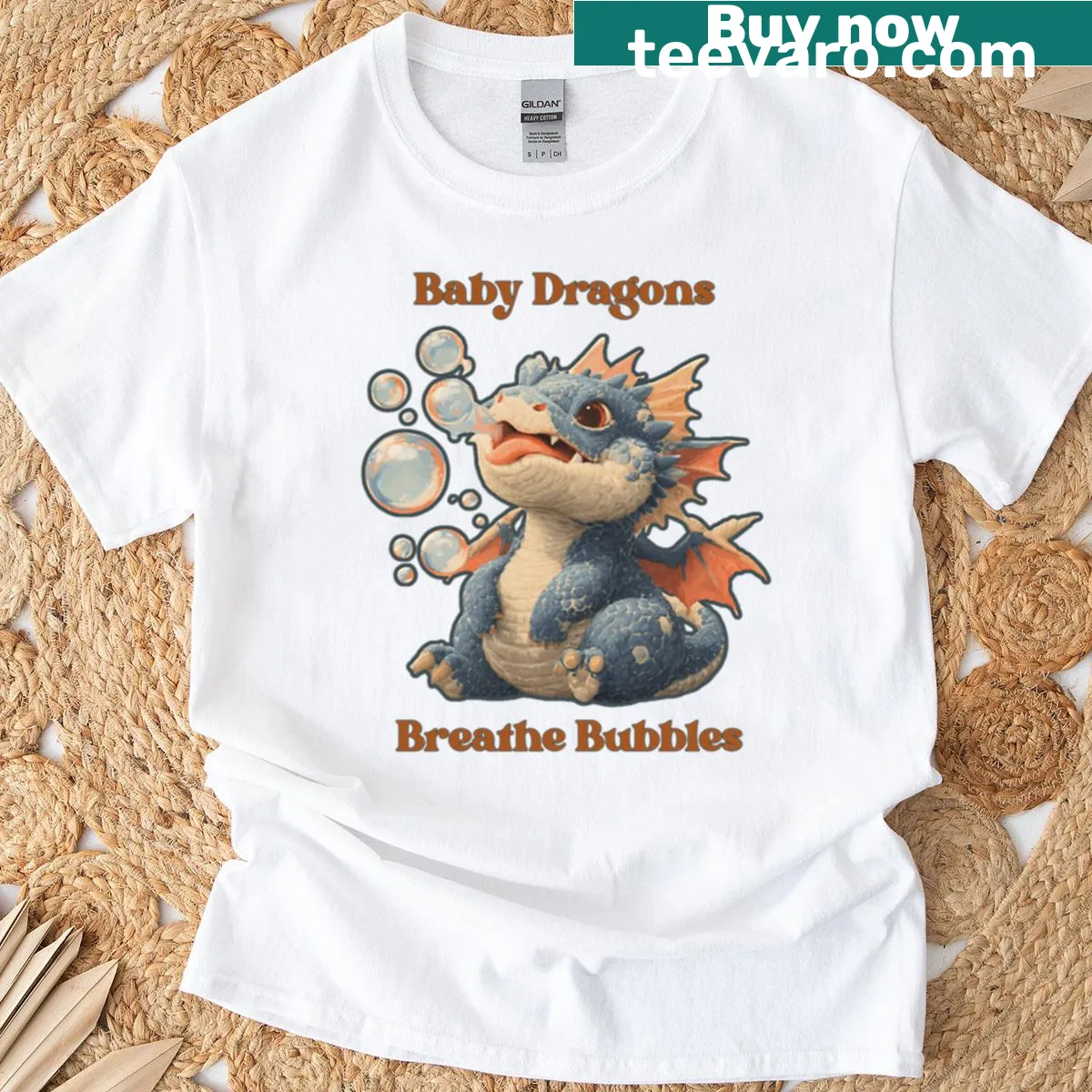 Cute baby dragons blowing bubbles in an illustration design — on a men's t-shirt