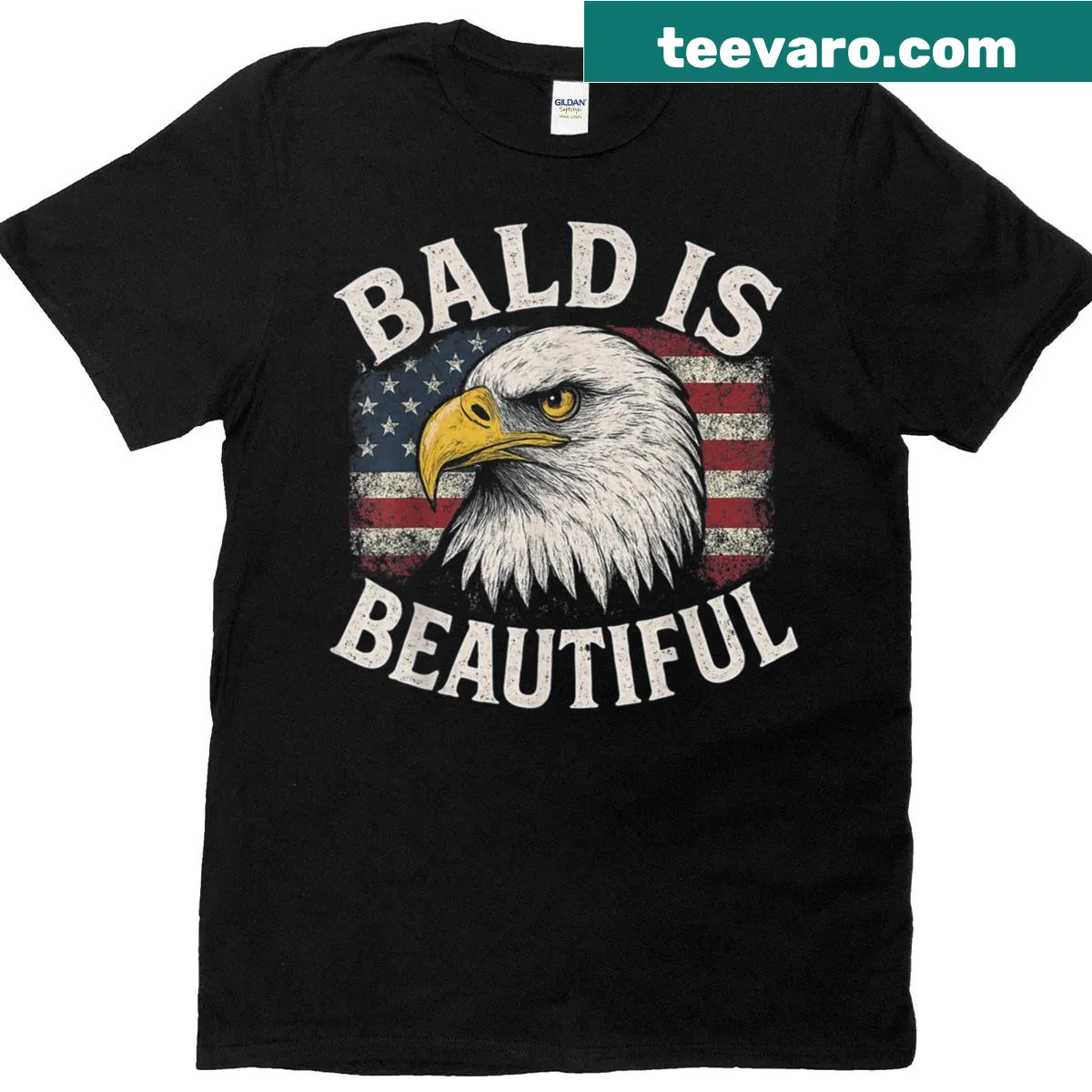 4th of July t-shirt with bald eagle and American flag design — on a men's t-shirt