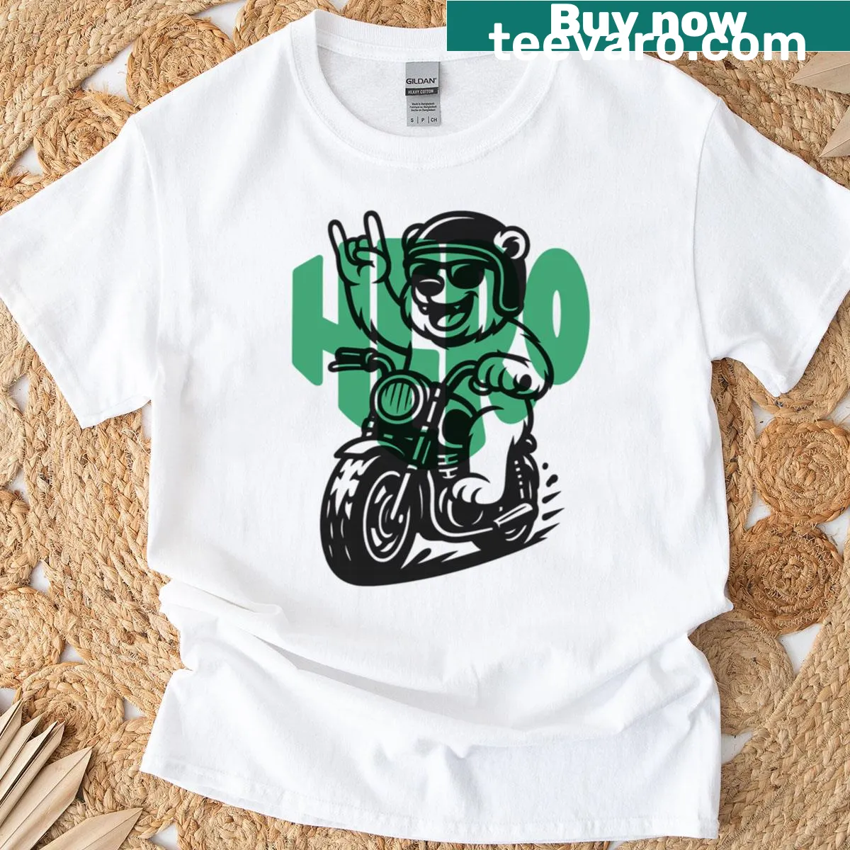 Biker bear illustration on a motorcycle-themed t-shirt — on a men's t-shirt