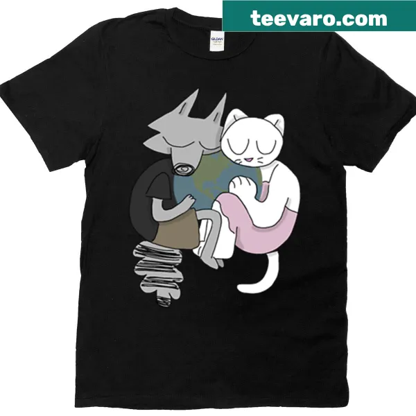 Billie and Mittens with Mother Earth illustration on a t-shirt