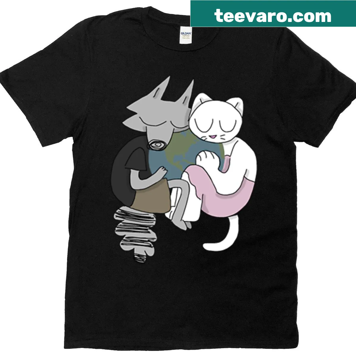 Billie and Mittens with Mother Earth illustration on a t-shirt — on a men's t-shirt