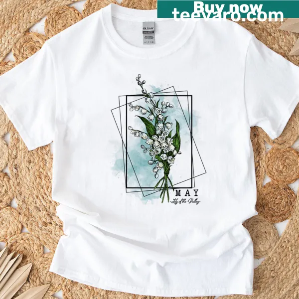 Watercolor design of Lily of the Valley flower on T-shirt