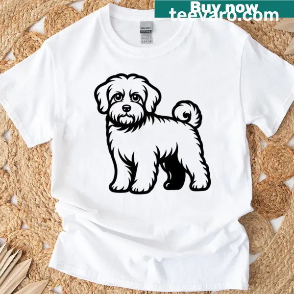 Illustration of a Bolognese dog on a T-shirt.