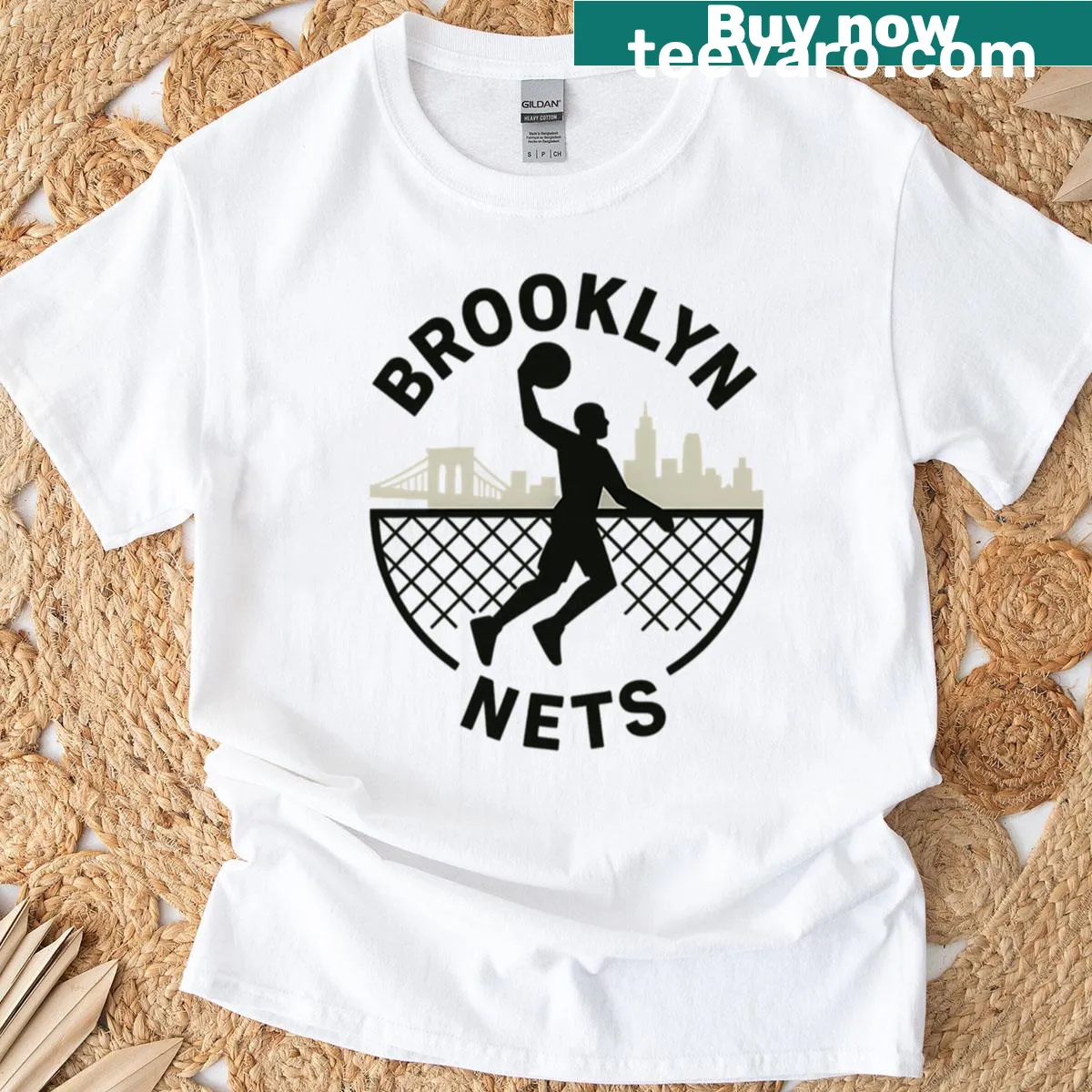 Vintage Brooklyn Nets mascot streetball logo T-shirt — on a men's t-shirt