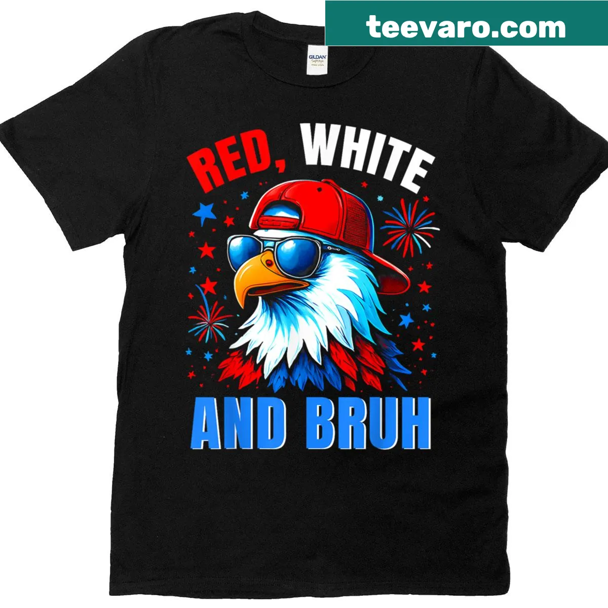 Cartoon eagle with 'Bruh' text on a Fourth of July t-shirt — on a men's t-shirt
