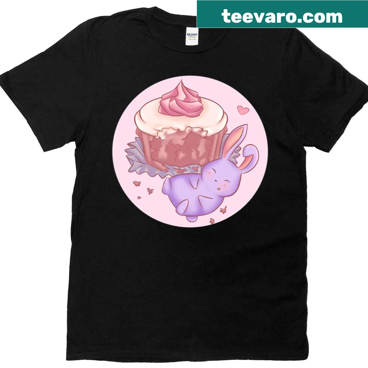 Cute T-shirt with a bunny and a giant cupcake illustration — on a men's t-shirt