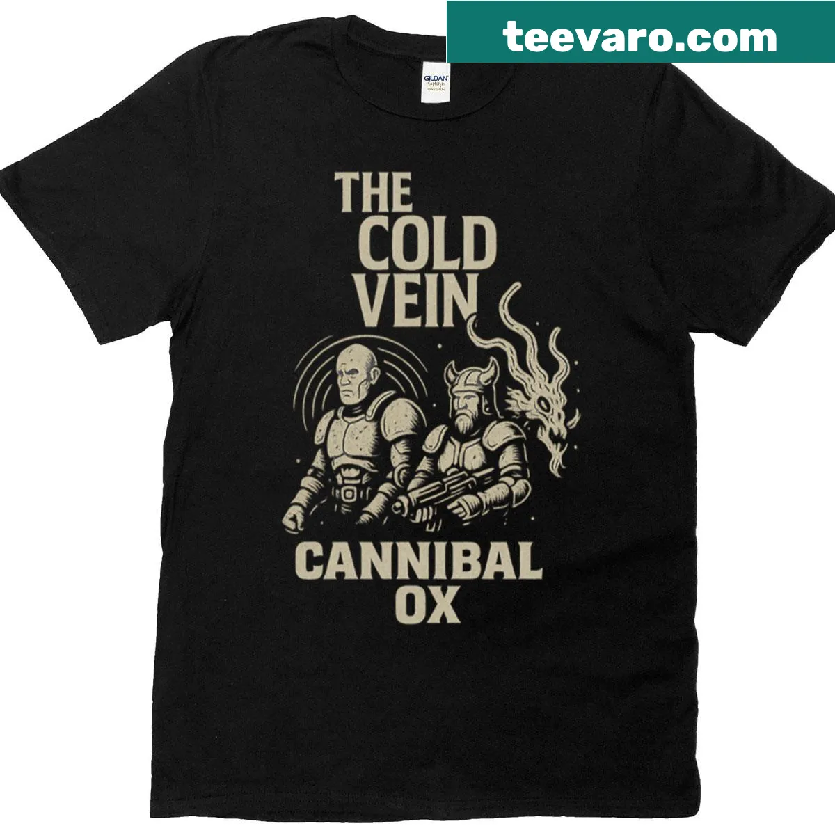 Bold typographic design on Cannibal Ox T-shirt showcasing the duo's name — on a men's t-shirt
