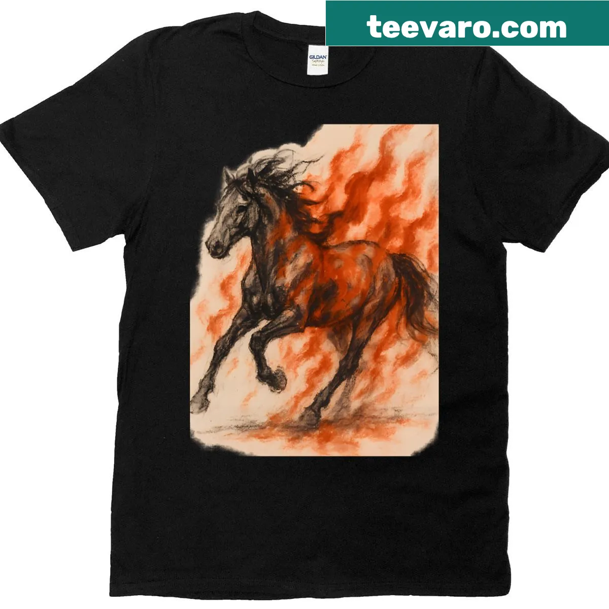 Illustration of a cave art horse on T-shirt, inspired by ancient designs — on a men's t-shirt