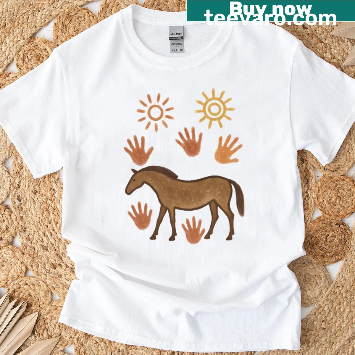 Cave art-inspired horse design on a T-shirt — on a men's t-shirt