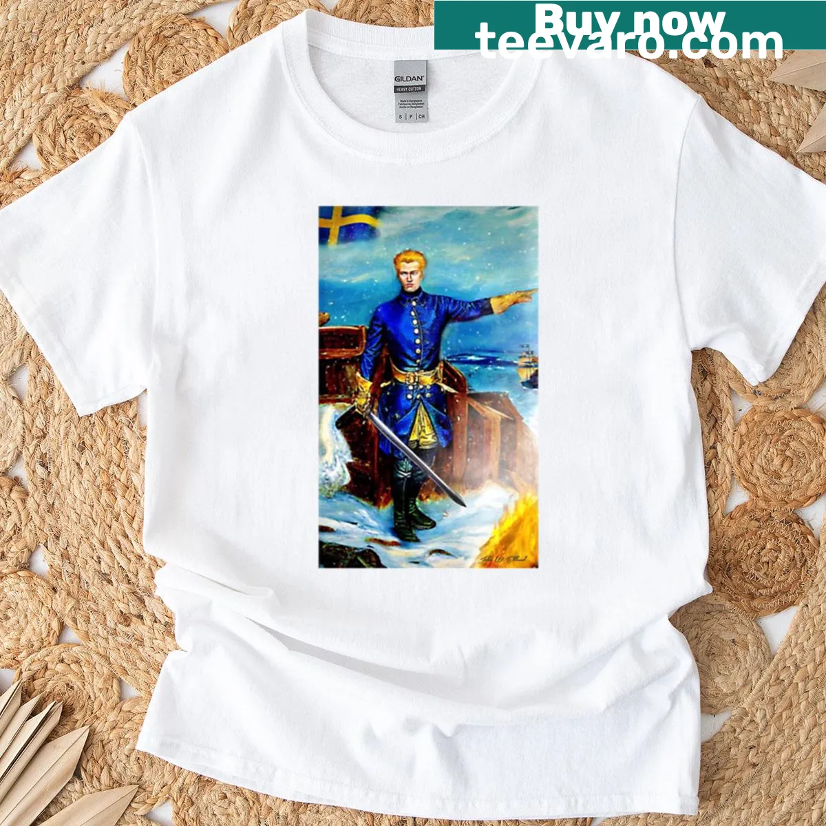 Graphic of Charles XII of Sweden on a historical t-shirt — on a men's t-shirt