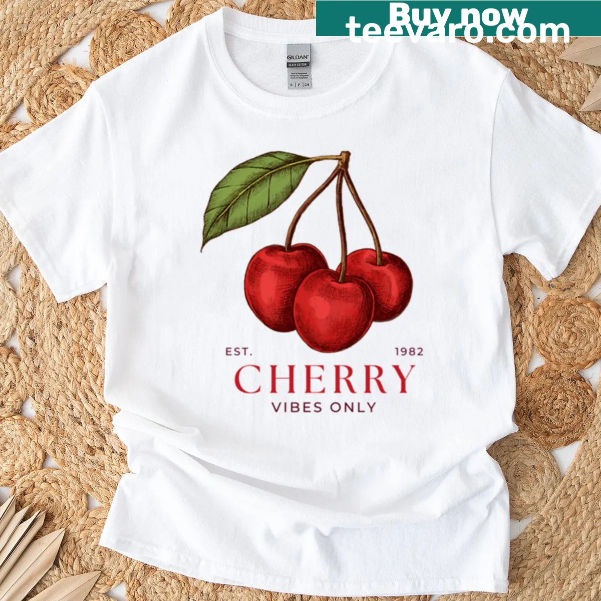 Playful text design 'Cherry Vibes Only' on a T-shirt — on a men's t-shirt